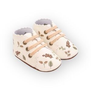 Baby Girls Embroidery Leaf Shoes Booties Creamy White Infant Fall Winter 0/6 NB